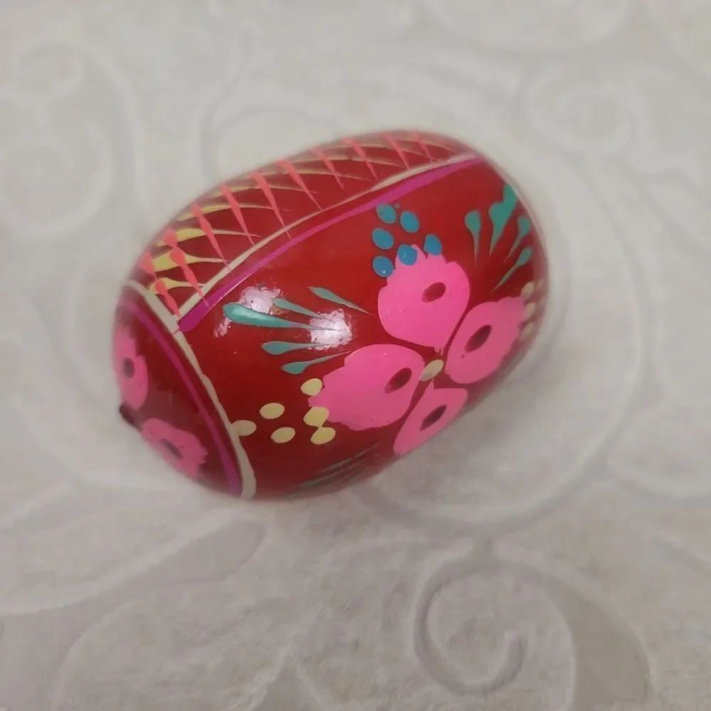 Vintage Wooden Hand Painted Easter Eggs 3 Pieces